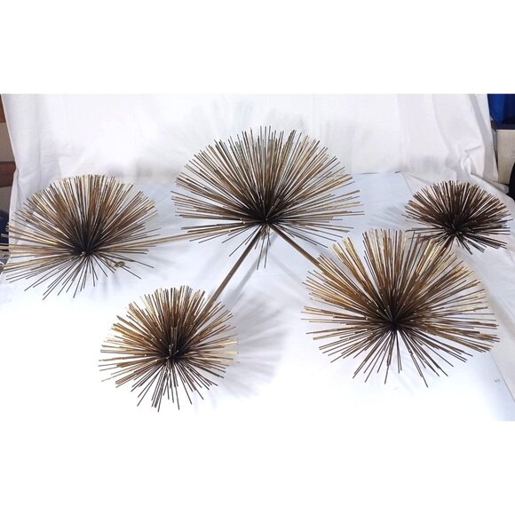 Curtis C Jere MCM Brass Wall Art Sculpture Atomic Pom Pom Urchin Gold Starburst - Picture 3 of 13